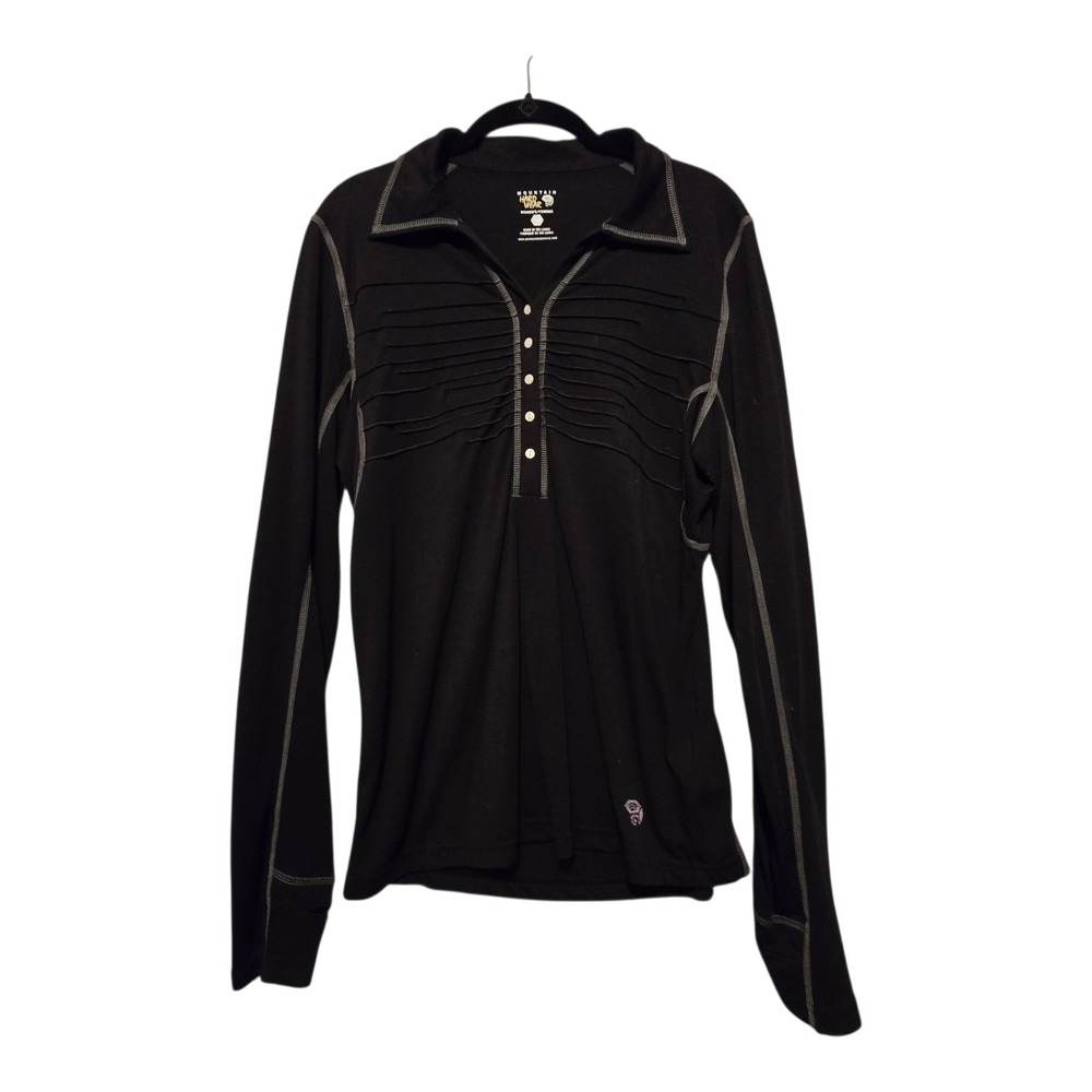 Mountain Hardwear Henley Baselayer Top Womens LG Black Wool Blend Outdoor Hiking